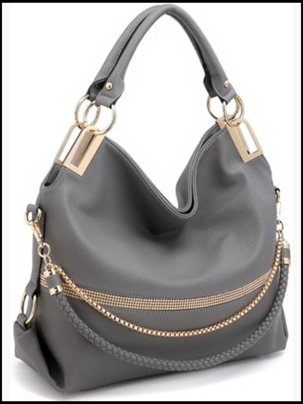 Large Hobo Bag with Rhinestone Accents Vegan Leather Tote Shoulder Handbag